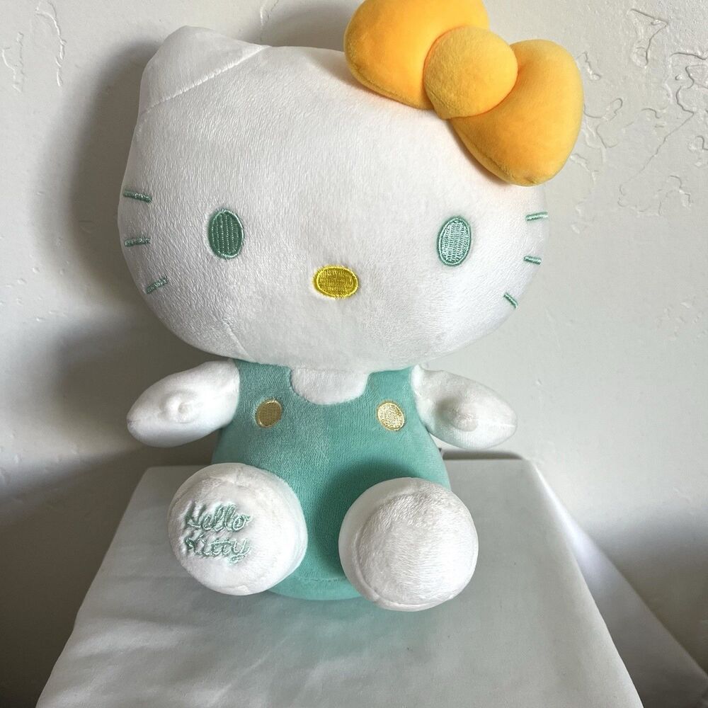 Sanrio Hello Kitty SUROF 2023 Mint Green Plush Stuff Toy Lovey Yellow Bow 9" EUC